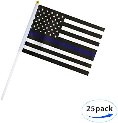 LoveVc קו כחול דק ארהב דגל המשטרה האמריקני דגל מיני קטן לכבוד קציני אכיפת החוק דגלים מקללים, 25 חבילה