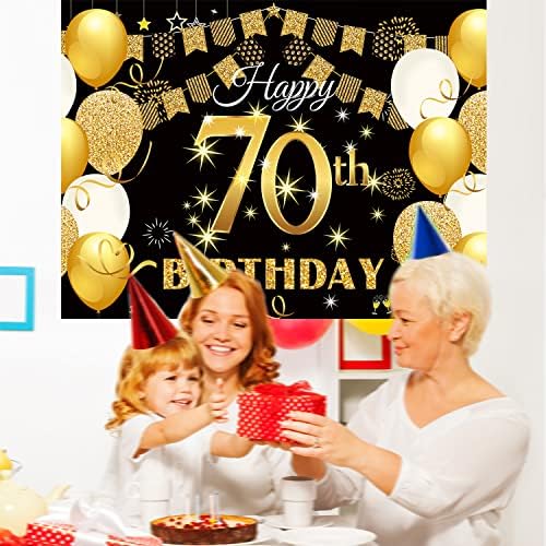 סאליאה 7 על 5 רגל רקע יום הולדת שמח 70, קישוט מסיבת יום הולדת 70, באנר יום הולדת שמח זהב שחור, תא צילום פוסטר