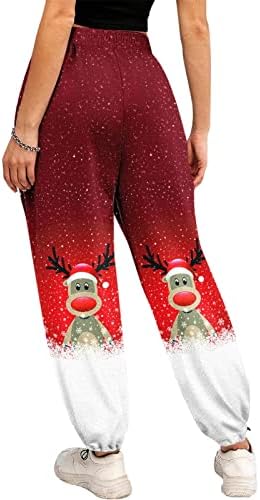 חג המולד של נשים סינץ 'מכנסי טרנינג תחתון אופנה סנטה קלאוס איילים הדפסים רצים אתלטים מותניים גבוהים