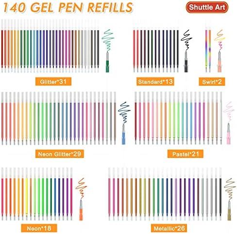 חבילה של עטים של ג'ל ארט של מעבורת, 120 צבעים ייחודיים סט עטים ג'ל סט + 140 מילוי עט ג'ל, 7 סוגי צבעים