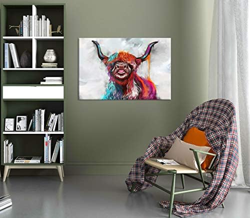 Zlove מופשט גדול לונגהורן קיר בעלי חיים אמנות צבעונית חיות בר היילנד פרה בית חווה ציור לציור לחדר שינה עיצוב