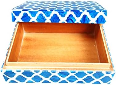 מעצב דפוס מרוקאי וינטק קופסת שרף רויאל בית רויאל דקורטיבי קופסת אחסון מעשה יד מלבן מודרני, 7 x 3