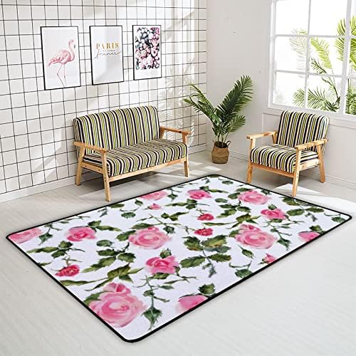 זוחל שטיח מקורה משחק מחצלת פרחי מחצלת עלים ורוד לסלון חדר שינה חינוכי שטיח שטיח שטיח 63x48 אינץ '