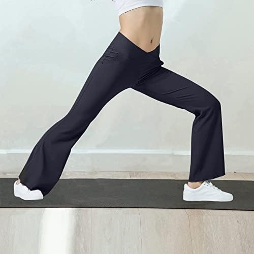 מכנסי יוגה לנשים, חותלות התלקחות מוצלבות עם בקרת בטן מותניים גבוהים ורגל רחבה