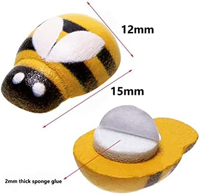 Halloluck 100 PCS דבורים מעץ דבק עצמי זעירות, דבורים שטוחות קיצוץ לראשרים קיצוץ של עיצוב מלאכה קישוט