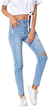 HDZWW עבודה ארוכה Flex Jean Womans טרקלינים ג'ינס מכנסיים במצוקה בקיץ רזה רוכסן מחודד מכנסיים מוצקים גבירותיי