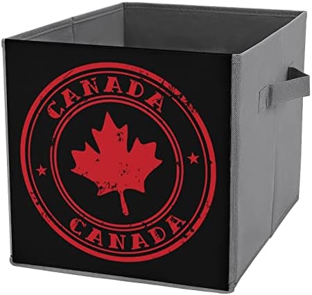 חותמת עם שם קנדה פחי אחסון מתקפלים קופסאות קופסאות קוביית בדים עם ידיות לצעצועי בגדים, 11x11x11