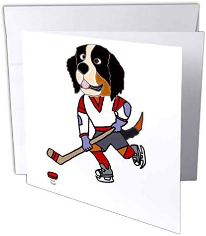 3 ורוד מצחיק חמוד ברנזה הרי כלב משחק קרח הוקי ספורט קריקטורה-ברכה כרטיס, 6 על ידי 6-אינץ