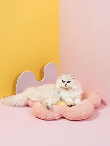 קוויני רך חתול כלב מיטת ארגז מחצלת פרח עיצוב עגול לחיות מחמד רחיץ הפיך מיטת כרית ורוד