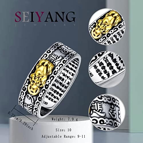 סיאנג פנג שואי טבעת 925 סטרינג כסף פיקסיו מנטרה טבעת הגנת עושר מתכוונן טבעות מתנה עבור גברים נשים