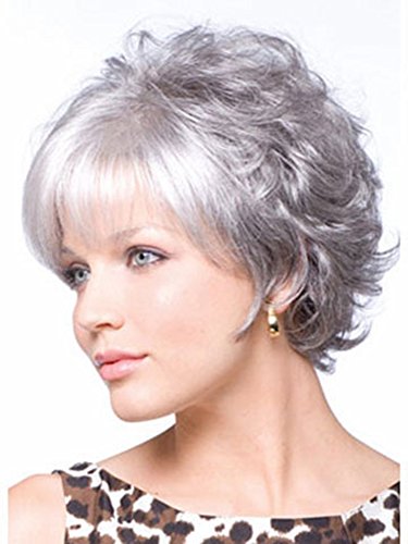 קסם קצר אפור לבן טבעי נשים של שיער טבעי פאות לחיים רגילים