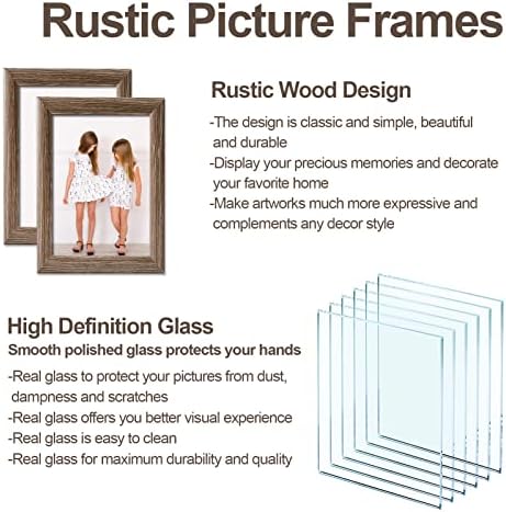 מסגרות תמונה 5x7 כפריות עם זכוכית בהגדרה גבוהה, מסגרת תמונה של דפוס עץ במצוקה לתצוגת שולחן והתקנת