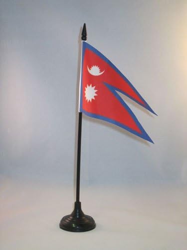 דגל AZ דגל שולחן נפאל דגל 4 '' x 6 '' - דגל שולחן נפאלי 15 x 10 סמ - מקל פלסטיק שחור ובסיס