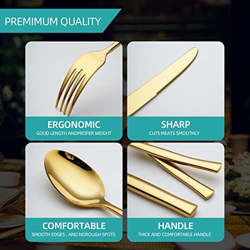קתילאדי כלי סט זהב סכום כלי כסף סט,כולל סכין מזלג וכפית, 24-חתיכה עבור 6, נירוסטה,מראה מלוטש מטבח מסעדה