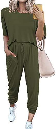 AcoSap נשים תלבושות שני חלקות צמרות שרוול קצרות וכיבוש מכנסיים ארוכים