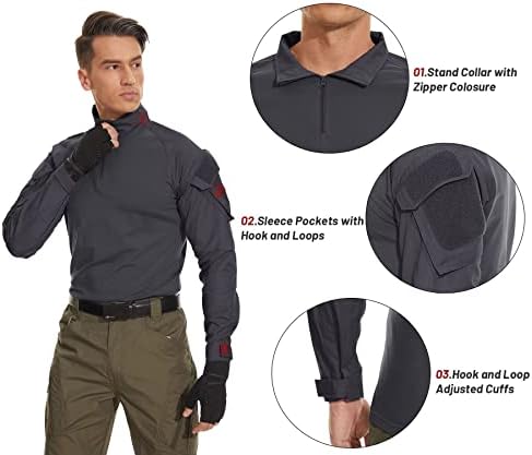 חולצות צבאיות טקטיות של Magcomsen גברים 1/4 חולצת שרוול ארוך עם כיסים