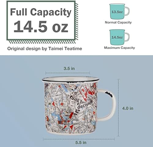 Taimei Time Time Big Ceramic Coffee ספלי סט של 2, 14.5oz סט ספלי קמפינג גדול