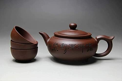 קומקום קומקום מודרני 400 מל קומקום חול סגול עם 3 קומקומים של כוסות תה