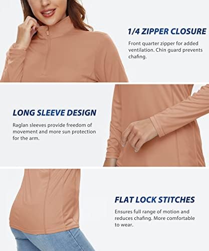 חולצות שרוול ארוך של Kefitevd לנשים UPF 50+ הגנה מפני השמש טיול חולצה ריצה 1/4 מיקוד מהיר ביצועים יבשים אימון עליון