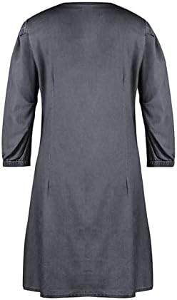 קיץ ג 'ינס חולצה שמלות לנשים 3/4 שרוול צווארון רופף ז' אן מיני שמלה מוצק צבע מזדמן משמרת סוודר שמלה