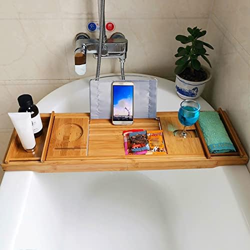 מגש אמבט אמבטיה גדול של דמוניז מגש אמבטיה במבוק, ספר ואביזרי אמבטיה להרחבה, שולחן אביזרי אמבטיה נגד