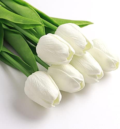 Sojiruspa פרחים מלאכותיים לבנים 20 PCS צבעונים פו פו מגע אמיתי פרחים מזויפים למשרד ביתי עיצוב