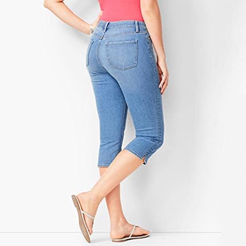 ג'ינס רך לנשים קפריס קלאסי מותניים גבוהים רזים רזים מכנסיים ג'ינס קפרי ג'ינס כשירה קבועה עבודה טרנדית