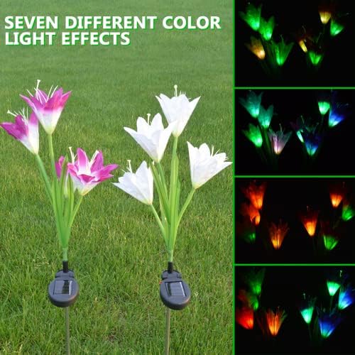 AdfHnc אורות פרחים חיצוניים אורות גן סולארי אורות שושן דקורטיביים פרחי צבע מחליף סולארי אטום למים לחצר גינה
