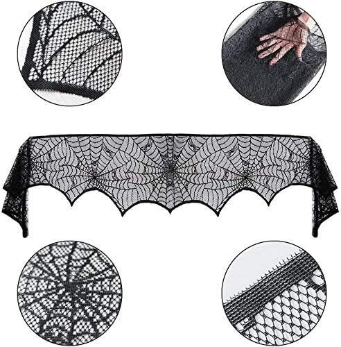 קישוט ליל כל הקדושים של קונגקי תחרה שחורה עכביש עכביש אח מעטפת מכסה צעיף עם 24 יחידות 3D עטלפים מדבקות