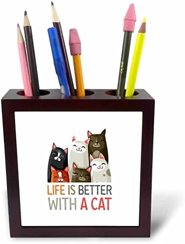 3drose חתולים מצחיקים - החיים טובים יותר עם חתול. מתנה לחתול, חיית מחמד. - מחזיקי עט אריחים