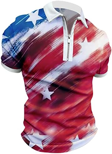חולצת כפתור ארוכה למטה חולצה דגל אמריקאי של גברים אמריקאים לגברים 4 ביולי שרירים פנו צווארון צווארון