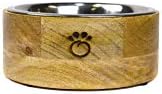 קערת כלבים מעץ מנגו לחיות מחמד נביחה אמיצה-תוספת נירוסטה נשלפת, בטוחה למדיח כלים, קערת מזון או מים לכלב,