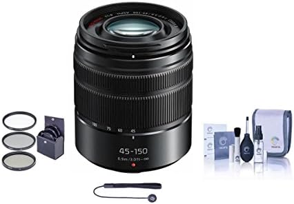 Panasonic Lumix G Vario 45-150 ממ f/4.0-5.6 עדשת ASPH למצלמות סדרת G, שחור מט-צרור עם ערכת פילטר,