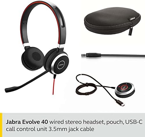 Jabra Evolve 40 ms אוזניות סטריאו-Microsoft Teams Oppiated אוזניות עבור VoIP Softphone עם ביטול רעש פסיבי-כבל USB-C