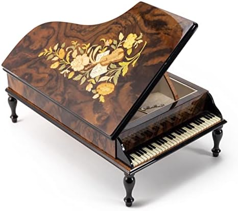 מוסיקה מעץ בעבודת יד מוסיקה ושיבוץ פרחוני 30 קופסת תכשיטים לפסנתר פסנתר - וריאציה 18