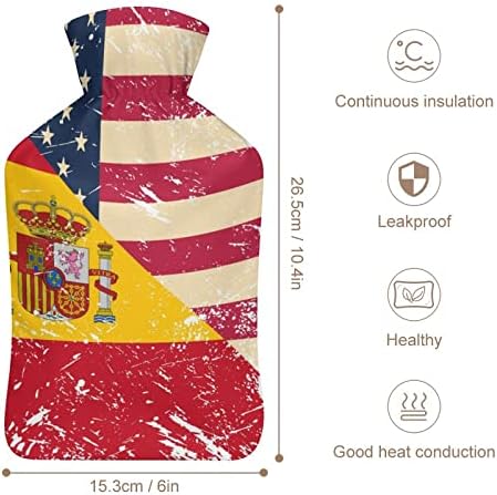דגל רטרו אמריקאי וספרד בקבוק מים חמים 1000 מל עם כיסוי רך אריזה קרה חמה נשלפת שקית הזרקת מים לרגליים יד חמות
