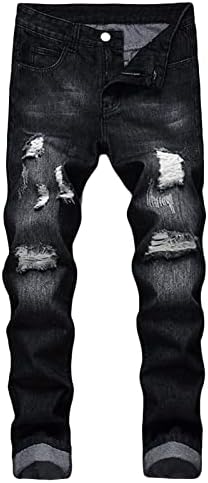 מכנסי ג'ינס רזים רזים של גברים נשטפים על ידי גברים, מכנסי ג'ינס מוטו רגל ישר מכנסי מכנסיים במצוקה,