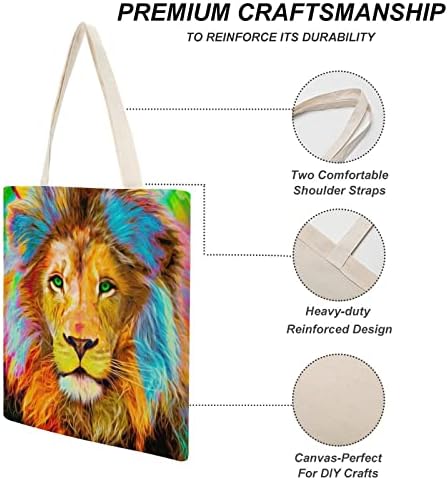 שקית קניות לתיק קניות של Color Lion Canvas תיק שימוש חוזר לתיק קניות עם ידיות לגברים נשים 38x41 סמ