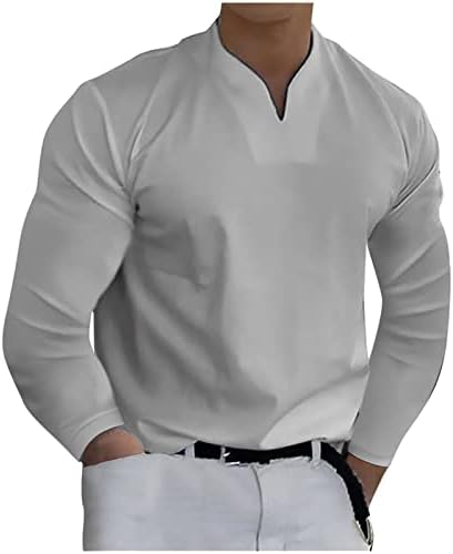 חולצת שרירים לגברים נ 'צוואר צוואר טשירטים רגילים מזדמנים חולצות שרוול ארוך