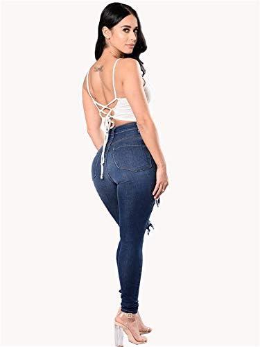 נשים של גובה מותן למתוח קרע סקיני ג 'ינס במצוקה ג' ינס מכנסיים עם כיסים מכנסיים