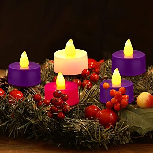 5 חתיכות חג המולד אדוונט נר הוביל תה אור נר סגול לבן ורוד אדוונט זר נר ללא להבה נרות עבור הכנסייה אדוונט חג