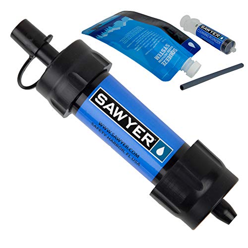 מוצרי Sawyer SP128 מערכת סינון מים מיני, יחיד, כחול ו- SP115 מתאמי מילוי מהירים לחבילות הידרציה