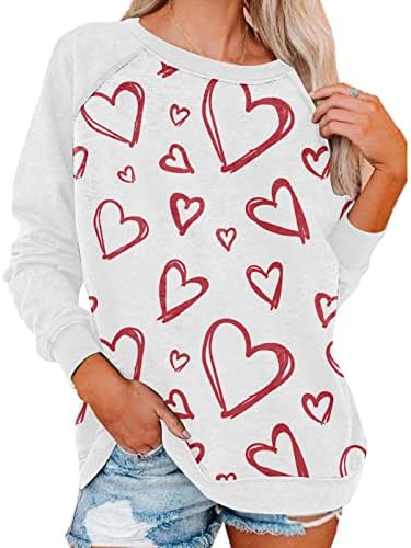 נשים אהבת לב סווטשירט גרפי ארוך שרוול שמח חג האהבה חולצות ולנטיין חולצות בגדים