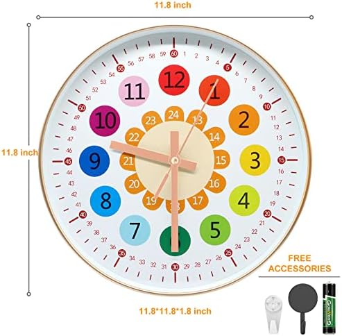 מיק-ננה למידה שעון לילדים 12 אינץ, לספר זמן הוראת שעון, ילדים שקט אנלוגי גדול שעוני קיר לילדים חדר,
