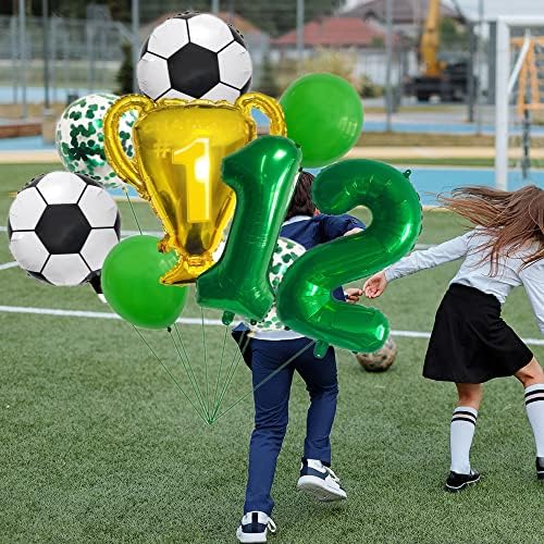 סט בלון כדורגל סטודור ליום הולדת 12 מספר 12 נייר כסף בלון כדורגל ירוק בלון כוכב בלון בלון שחור קונפטי בלונים לילדים