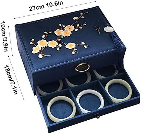 ארגון תכשיטים מארגן תכשיטים שכבה כפולה שכבה כפולה אחסון תכשיטים רקמה סינית עם מנעול חיצוני ופנימי