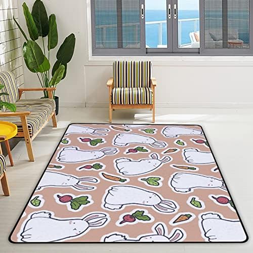 שטיח שטיח רך של צינגזה שטיחים גדולים, ארנבים לבנים גזר סלק שטיח מקורה נוח, מחצלת משחק לתינוקות לסלון