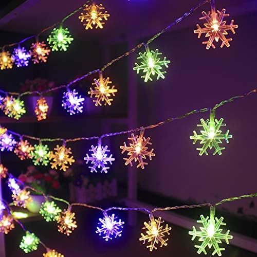 אורות חג המולד של Xingpold קישוטי חג המולד של פתית שלג, 50 גודל 26ft צבע החלפת פתית שלג אורות חג המולד