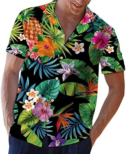 Ruiy Plus בגודל כפתור שרוול קצר למטה חולצות גברים פרחים הוואי מודפסים חולצה רגילה עם חולצה טרנדית