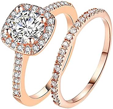 כרית זהב ורד כסף עגול לבן מעוקב זירקוניה מעורבות חתונה טבעת טבעת כלה